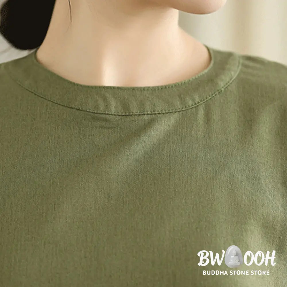 Buddha Stones Casual Plain Color Button Back Design Sleeveless Cotton Linen Midi Dress With Pockets - Midi Dress