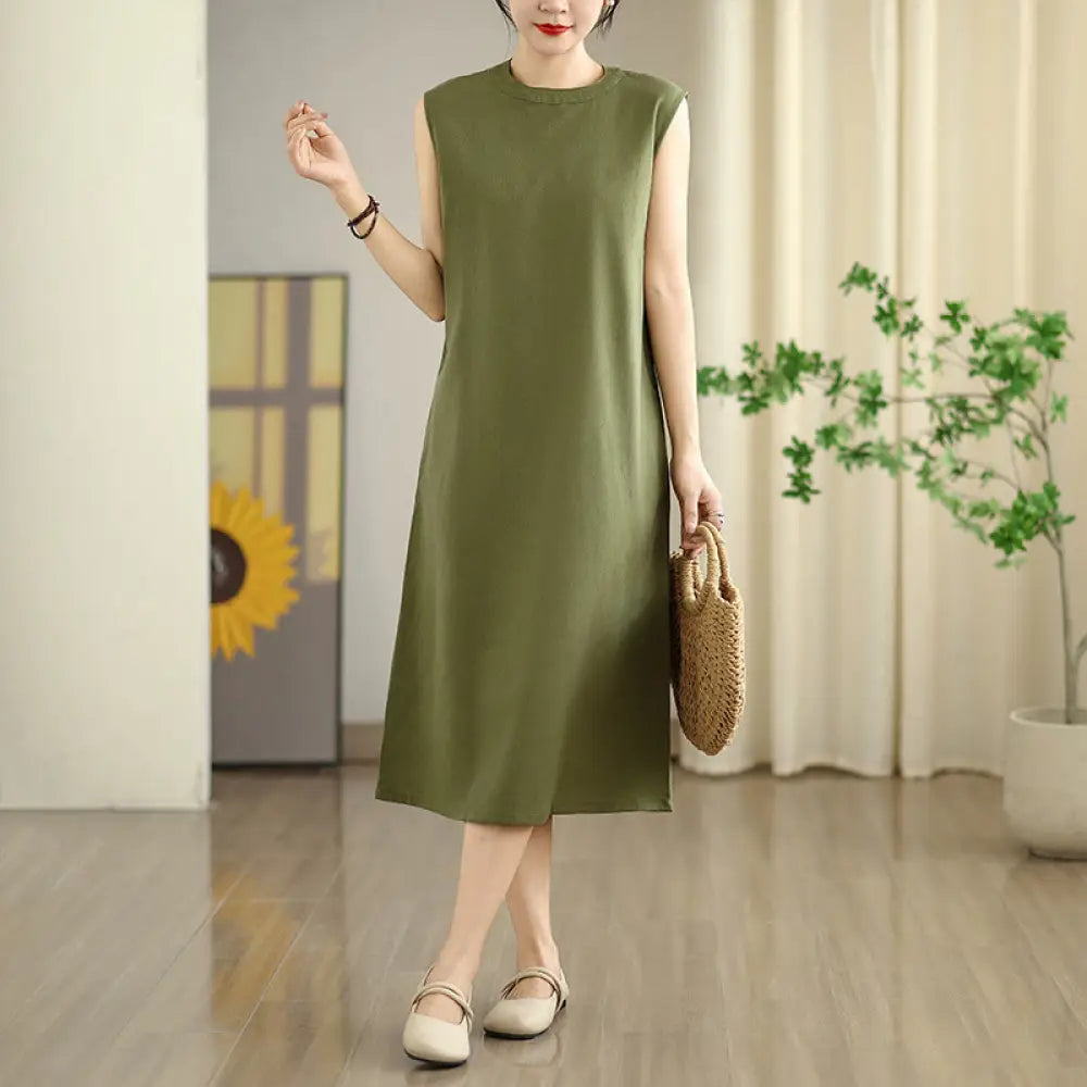 BWOOOH Casual Plain Color Button Back Design Sleeveless C