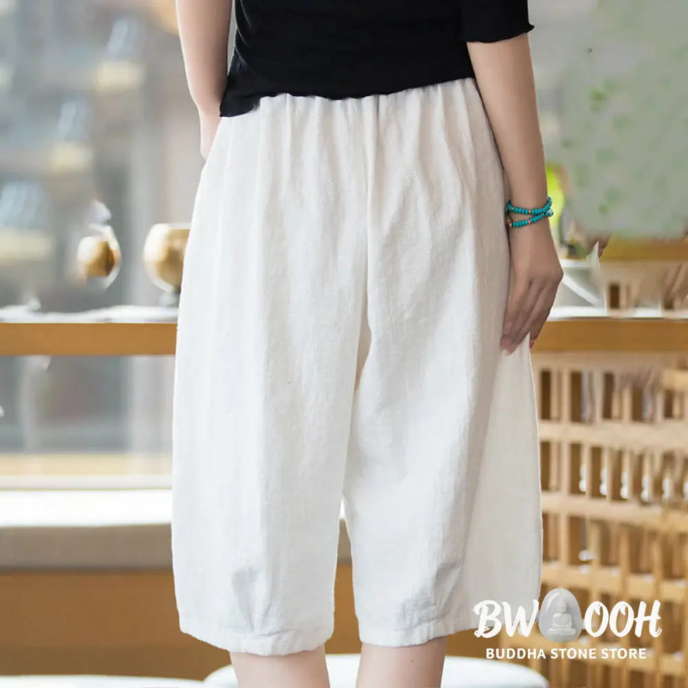 Buddha Stones Casual Plain Color Cotton Ramie Women’s Shorts With Pockets - Women’s Shorts