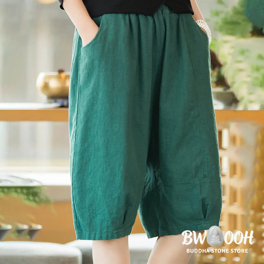 Buddha Stones Casual Plain Color Cotton Ramie Women’s Shorts With Pockets - Women’s Shorts