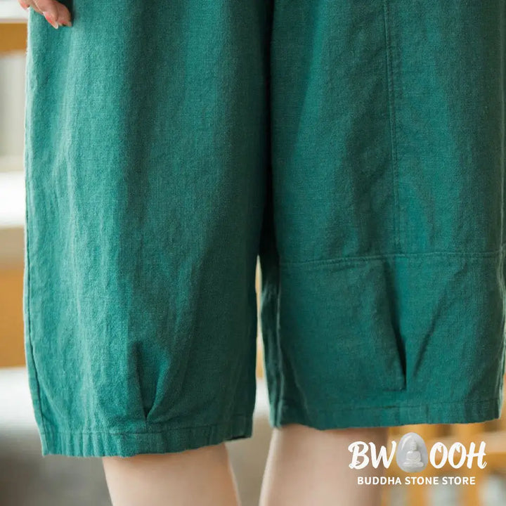 Buddha Stones Casual Plain Color Cotton Ramie Women’s Shorts With Pockets - Women’s Shorts