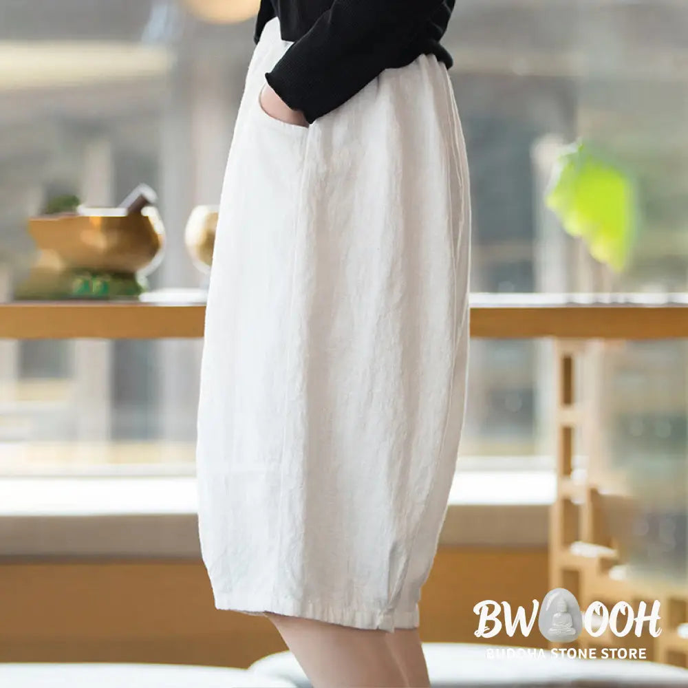 Buddha Stones Casual Plain Color Cotton Ramie Women’s Shorts With Pockets - Women’s Shorts