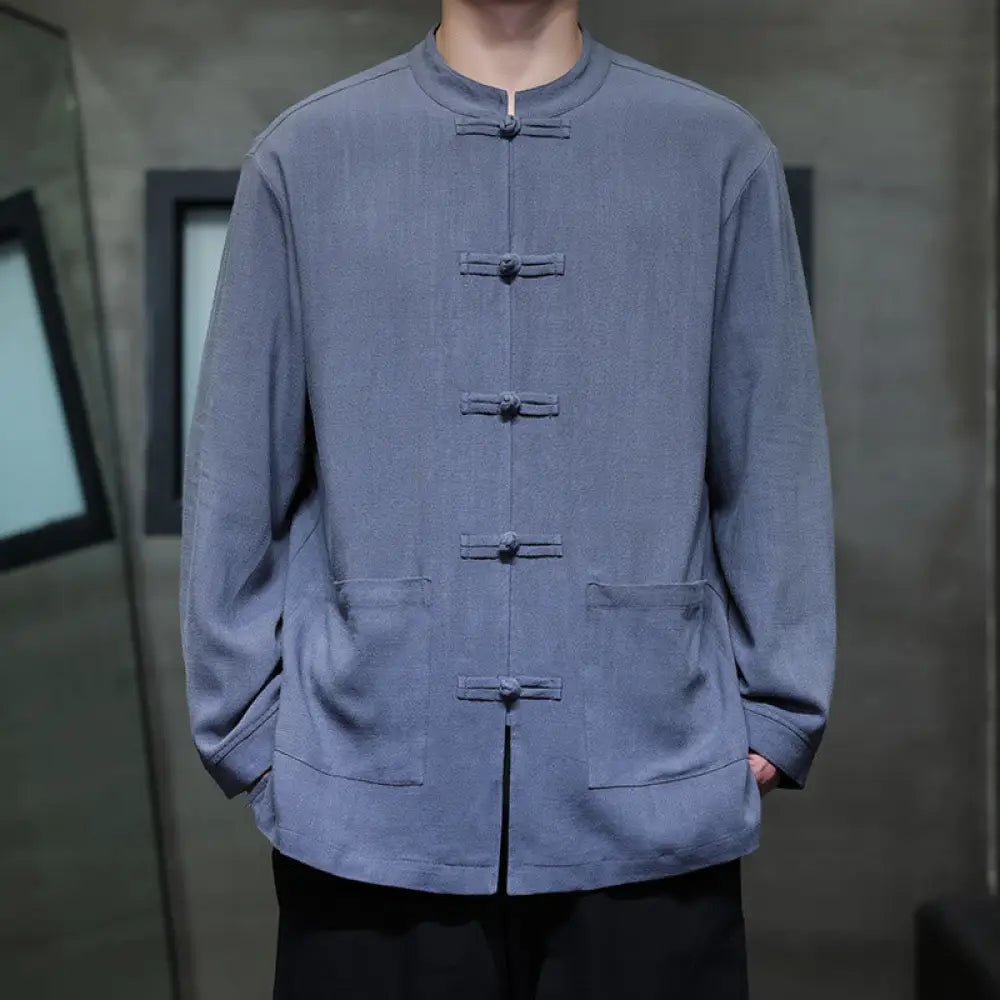 BWOOOH Casual Plain Color Frog-button Linen Men's Jacket 
