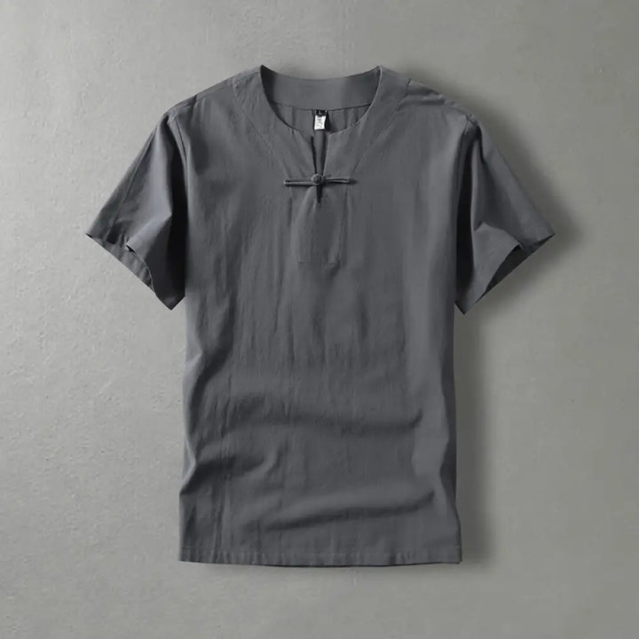 BWOOOH Casual Plain Color Short Sleeve One Frog Button Co