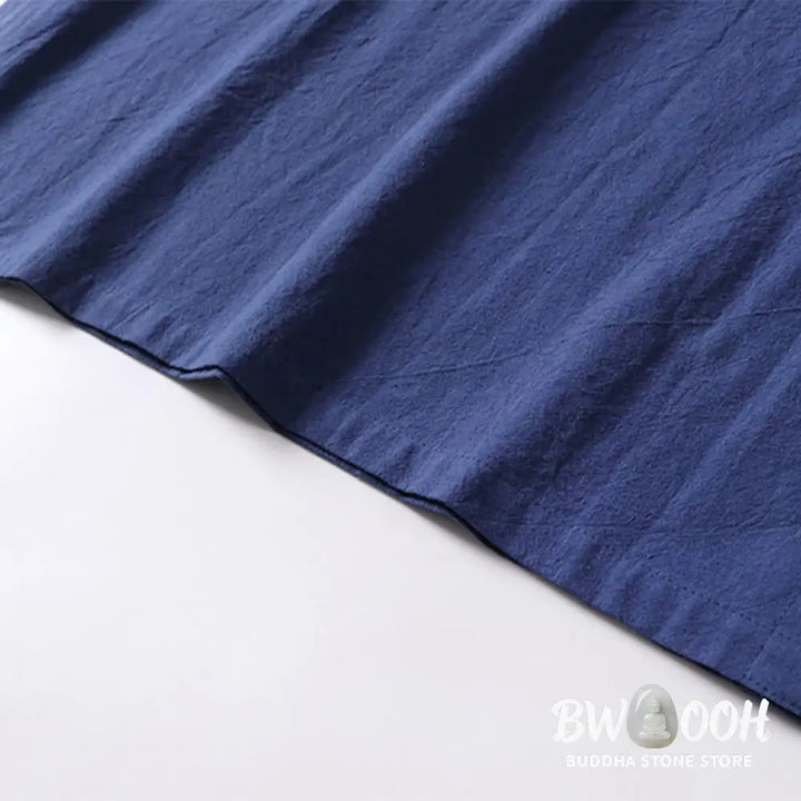 Buddha Stones Casual Plain Color Short Sleeve One Frog Button Cotton Linen Men’s Shirt - Men’s Shirts