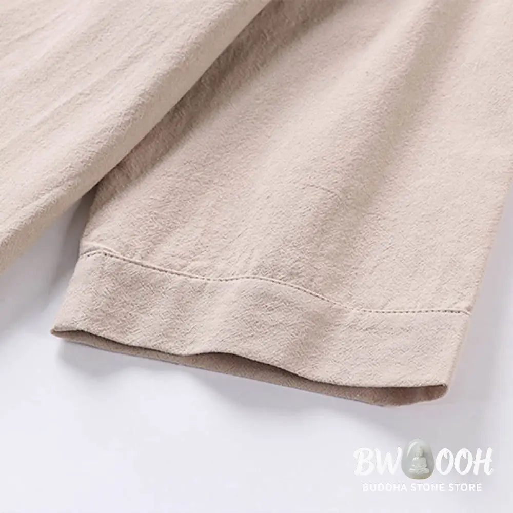 Buddha Stones Casual Plain Color Three Quarter Sleeve Front Button Cotton Linen Men’s Shirt With Pockets - Men’s Shirts