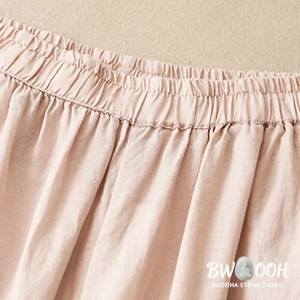 Buddha Stones Casual Plain Cropped Pants Women’s Cotton Linen Harem Pants With Pockets - Women’s Harem Pants