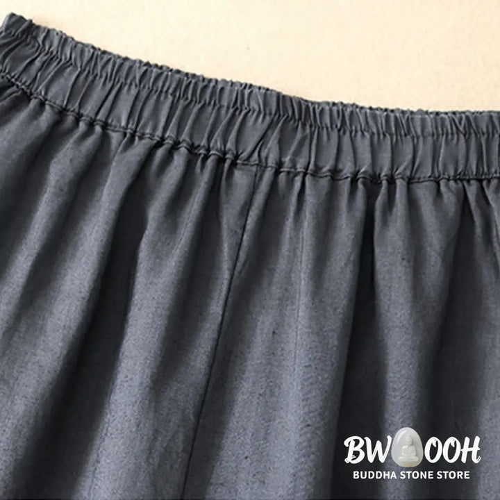 Buddha Stones Casual Plain Cropped Pants Women’s Cotton Linen Harem Pants With Pockets - Women’s Harem Pants