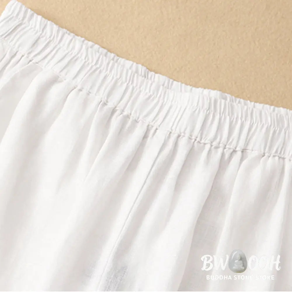 Buddha Stones Casual Plain Cropped Pants Women’s Cotton Linen Harem Pants With Pockets - Women’s Harem Pants