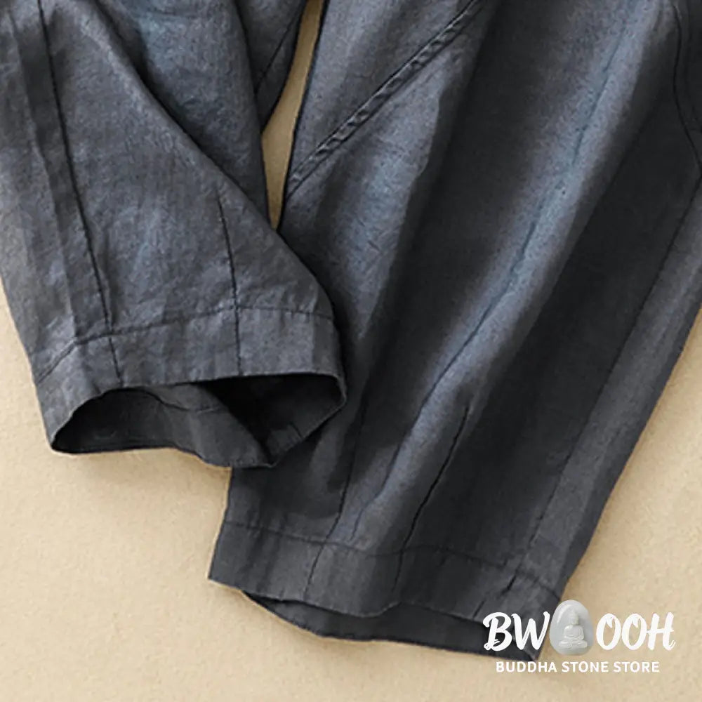 Buddha Stones Casual Plain Cropped Pants Women’s Cotton Linen Harem Pants With Pockets - Women’s Harem Pants