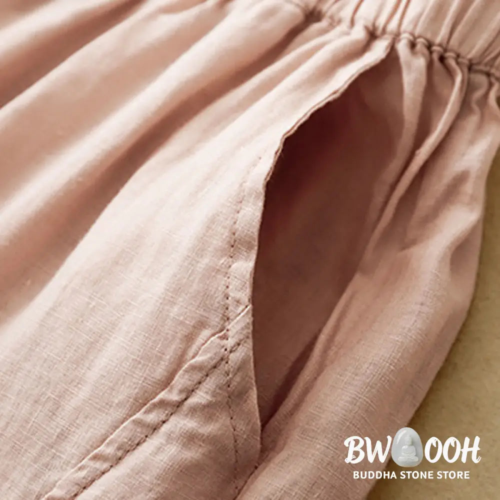Buddha Stones Casual Plain Cropped Pants Women’s Cotton Linen Harem Pants With Pockets - Women’s Harem Pants