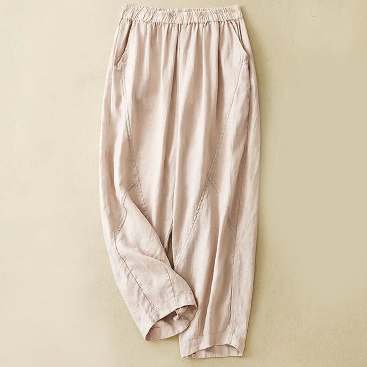 Buddha Stones Casual Plain Cropped Pants Women’s Cotton Linen Harem Pants With Pockets - PeachPuff / US4，UK/AU8，EU36
