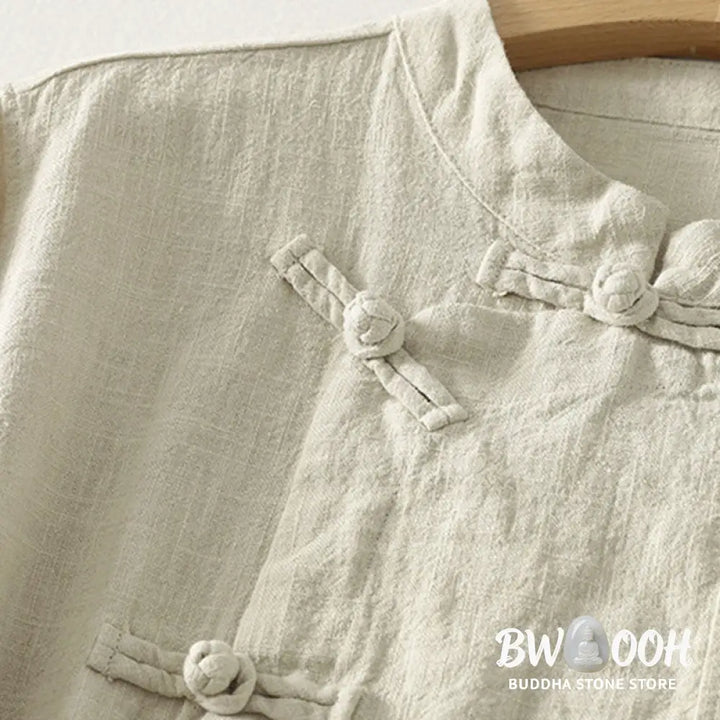 Buddha Stones Casual Plain Frog-buttons Cotton Women’s Long Sleeve Shirt - Women’s Shirts