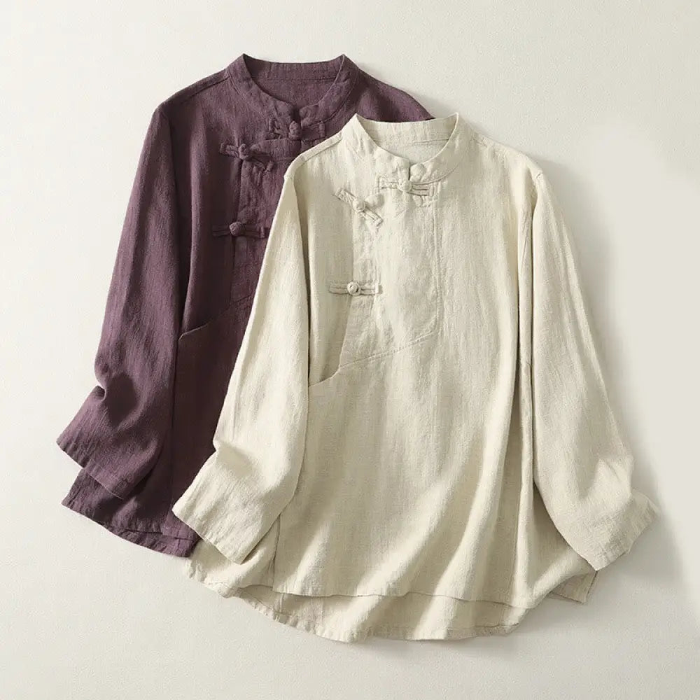 BWOOOH Casual Plain Frog-buttons Cotton Women&