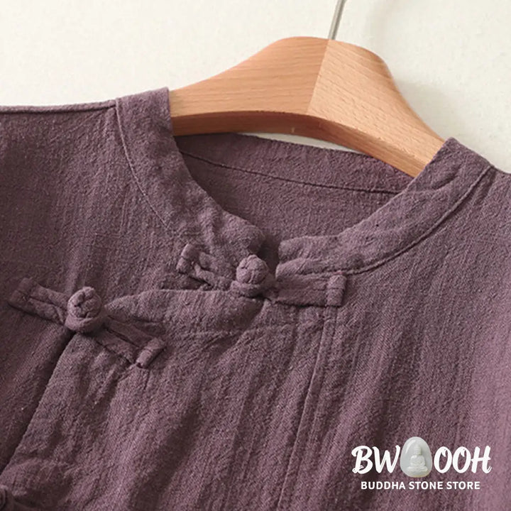 Buddha Stones Casual Plain Frog-buttons Cotton Women’s Long Sleeve Shirt - Women’s Shirts