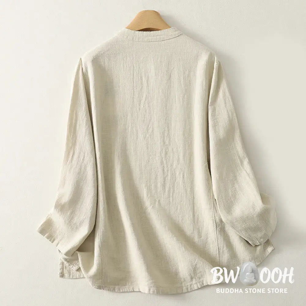 Buddha Stones Casual Plain Frog-buttons Cotton Women’s Long Sleeve Shirt - Women’s Shirts