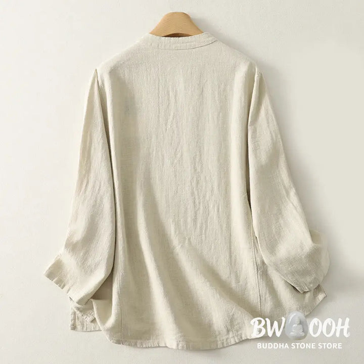 Buddha Stones Casual Plain Frog-buttons Cotton Women’s Long Sleeve Shirt - Women’s Shirts