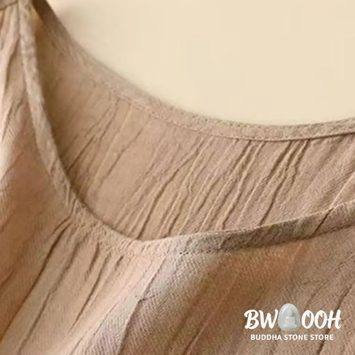 Buddha Stones Casual Plain Handmade Drawstring Waist Midi Dress Acrylic Sleeveless Dress With Pockets - Midi Dress