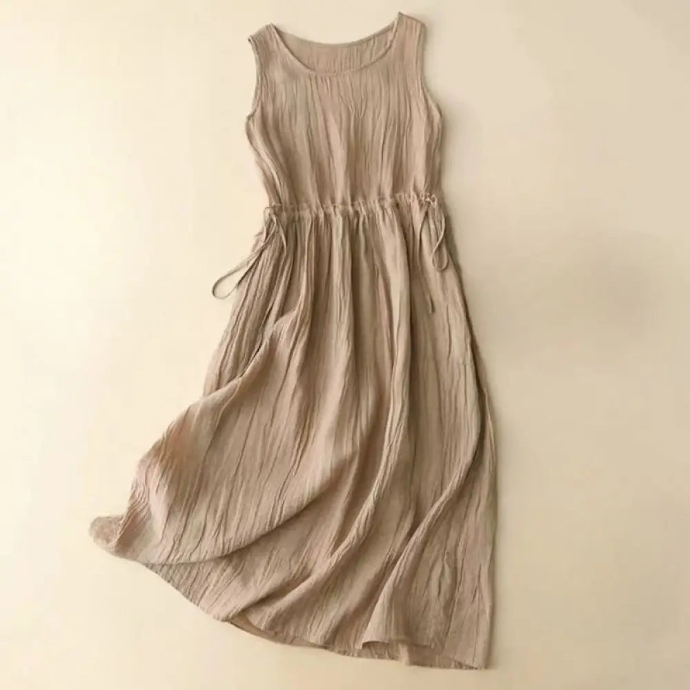 BWOOOH Casual Plain Handmade Drawstring Waist Midi Dress 