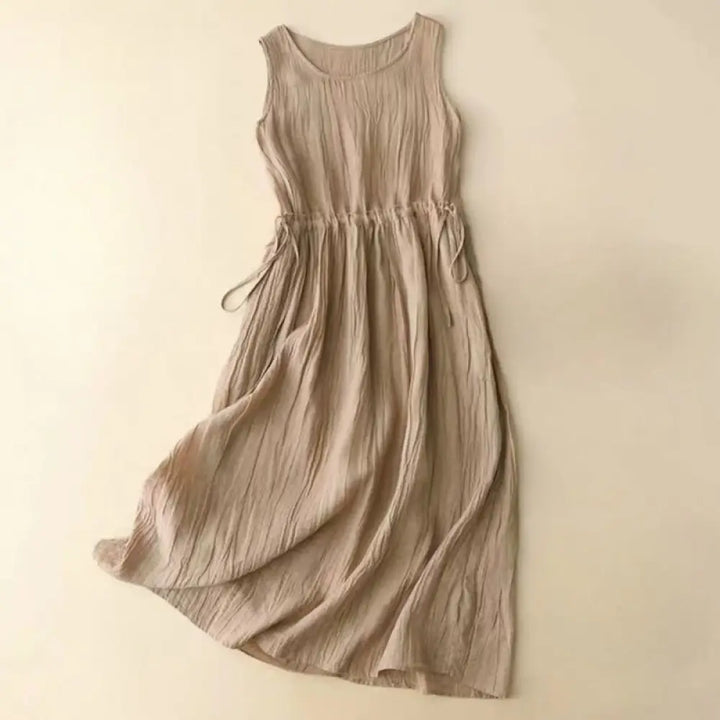 BWOOOH Casual Plain Handmade Drawstring Waist Midi Dress 