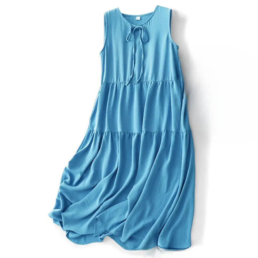 BWOOOH Casual Plain Handmade Lace-up Midi Dress Cotton Li
