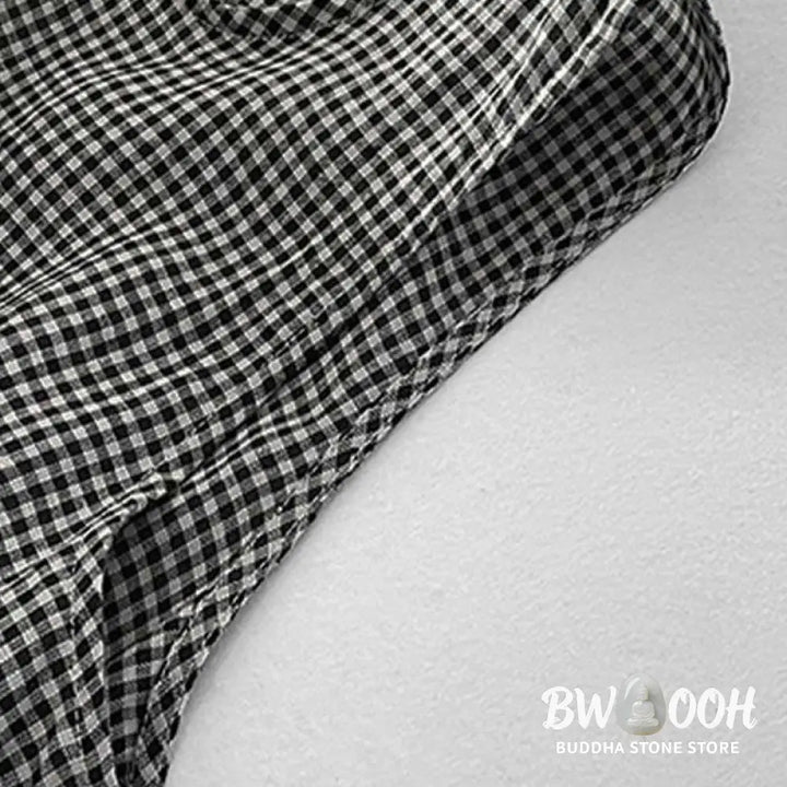 Buddha Stones Casual Plain Handmade Plaid Midi Dress Cotton Sleeveless Dress With Pockets - Midi Dress