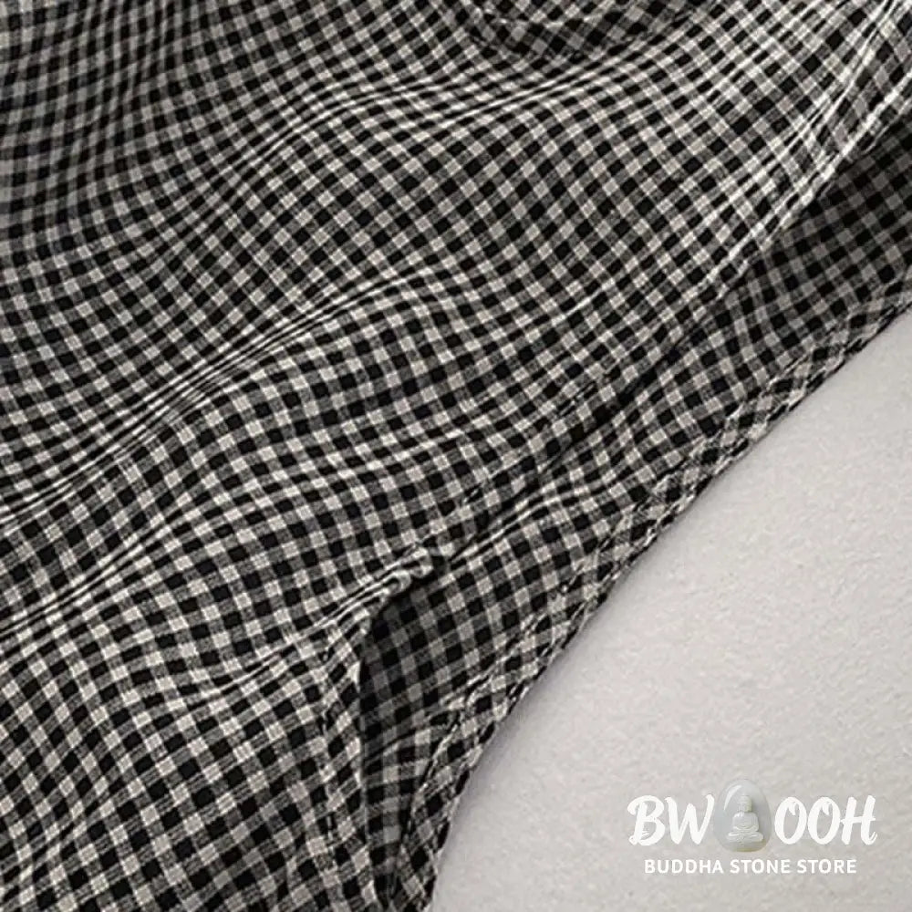 Buddha Stones Casual Plain Handmade Plaid Midi Dress Cotton Sleeveless Dress With Pockets - Midi Dress