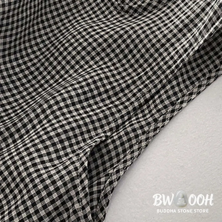Buddha Stones Casual Plain Handmade Plaid Midi Dress Cotton Sleeveless Dress With Pockets - Midi Dress