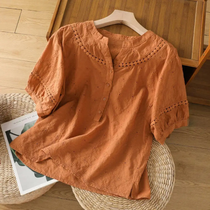 BWOOOH Casual Plain Hollow Notched Women&