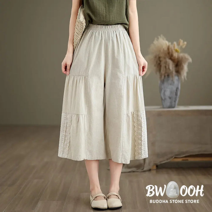 BWOOOH printed wide-leg yoga pants - Casual Plain Lace Splicing Cotton Linen 