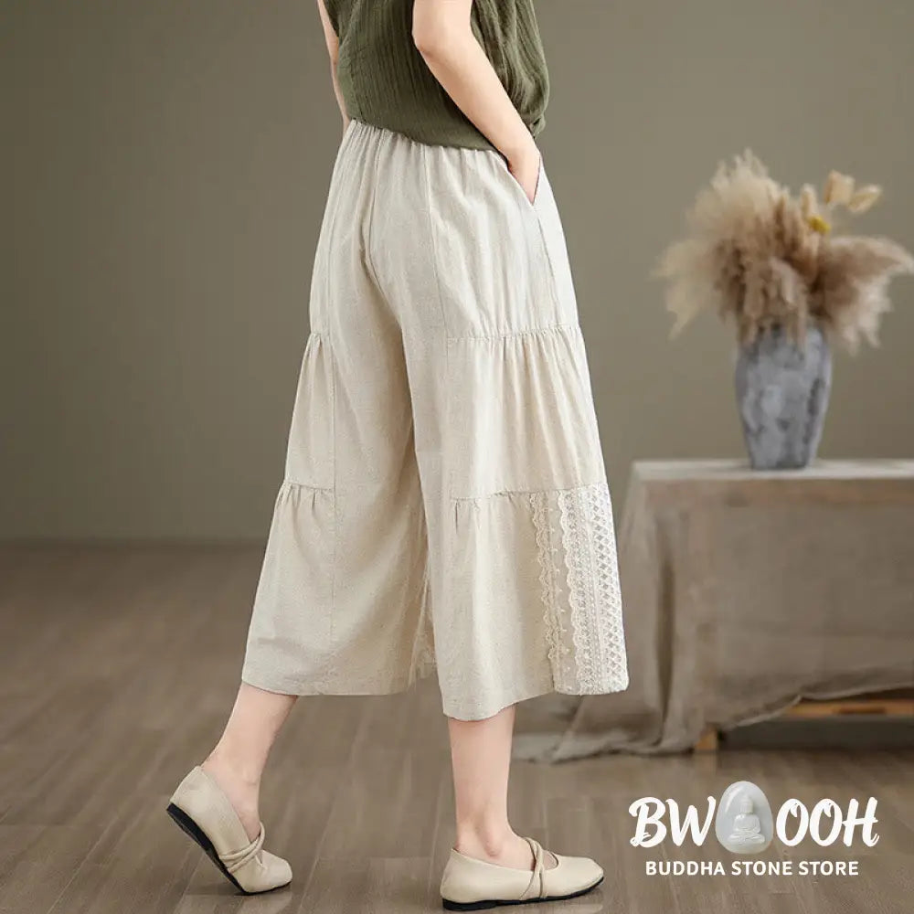 BWOOOH printed wide-leg yoga pants - Casual Plain Lace Splicing Cotton Linen 