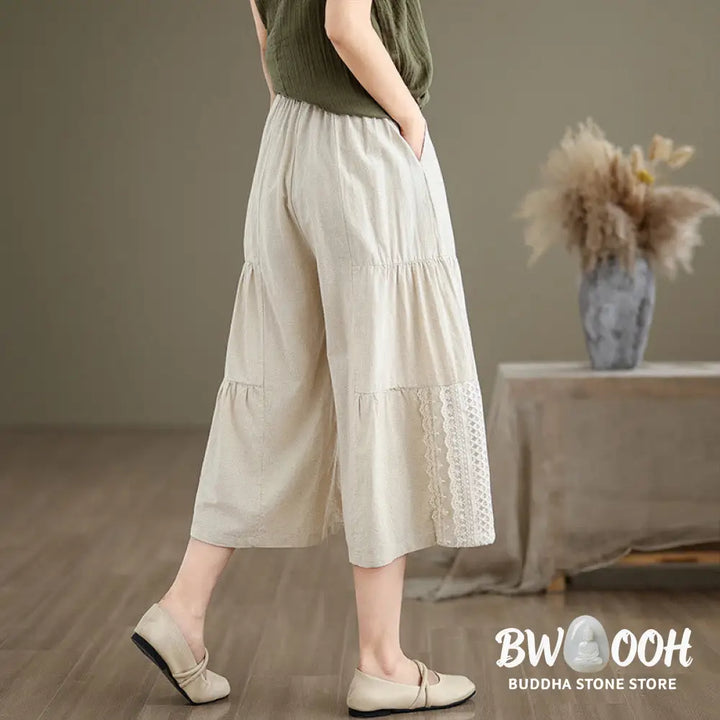 BWOOOH printed wide-leg yoga pants - Casual Plain Lace Splicing Cotton Linen 