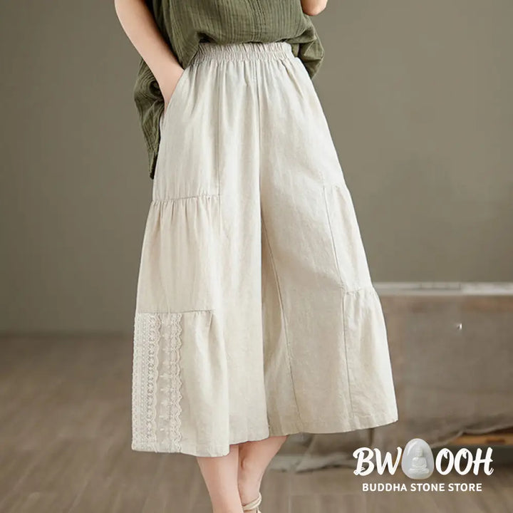 BWOOOH printed wide-leg yoga pants - Casual Plain Lace Splicing Cotton Linen 