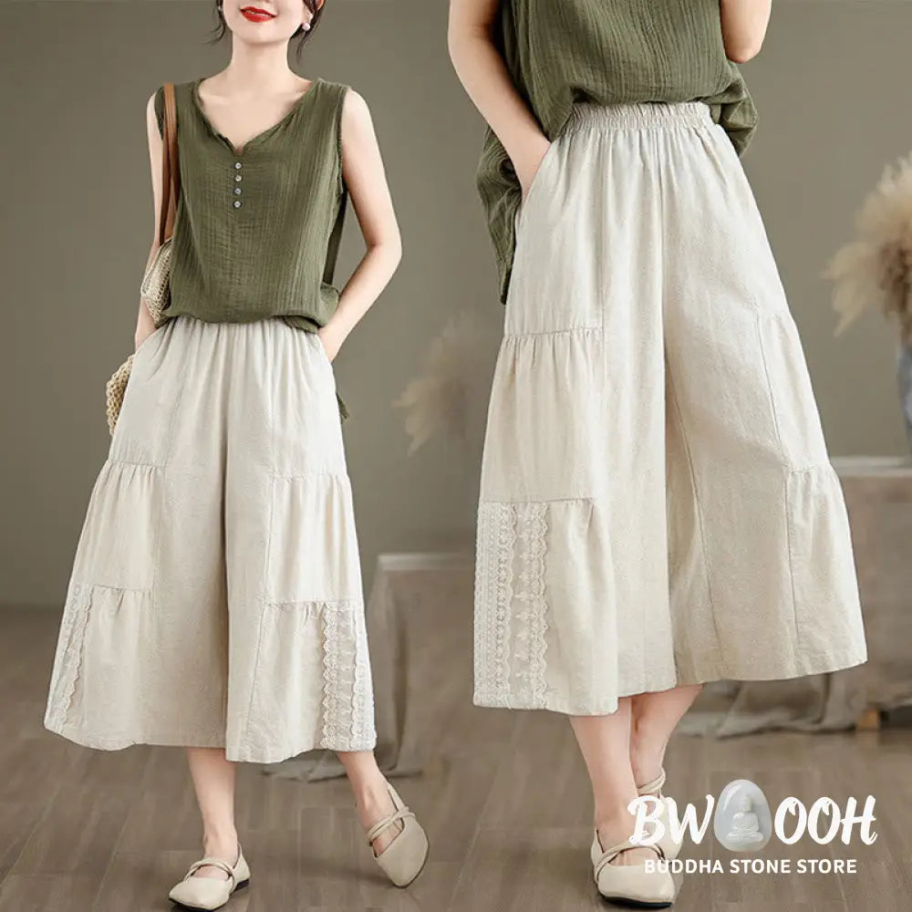 BWOOOH printed wide-leg yoga pants - Casual Plain Lace Splicing Cotton Linen 