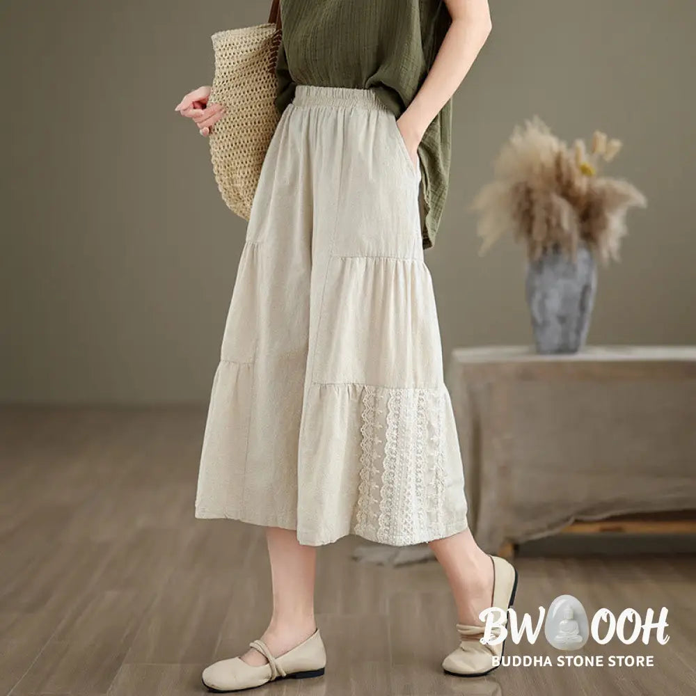 BWOOOH printed wide-leg yoga pants - Casual Plain Lace Splicing Cotton Linen 