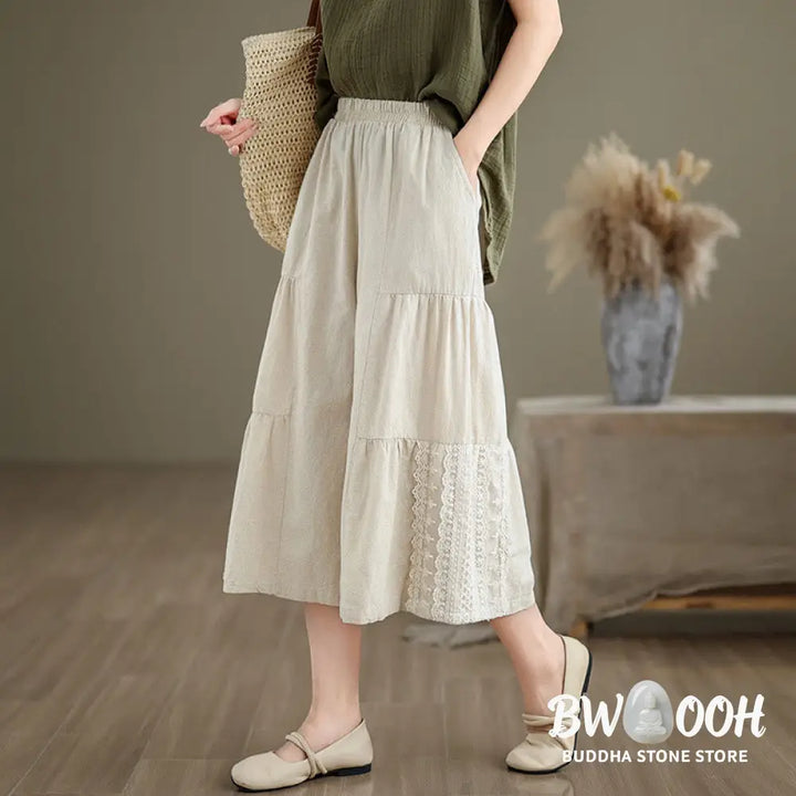 BWOOOH printed wide-leg yoga pants - Casual Plain Lace Splicing Cotton Linen 
