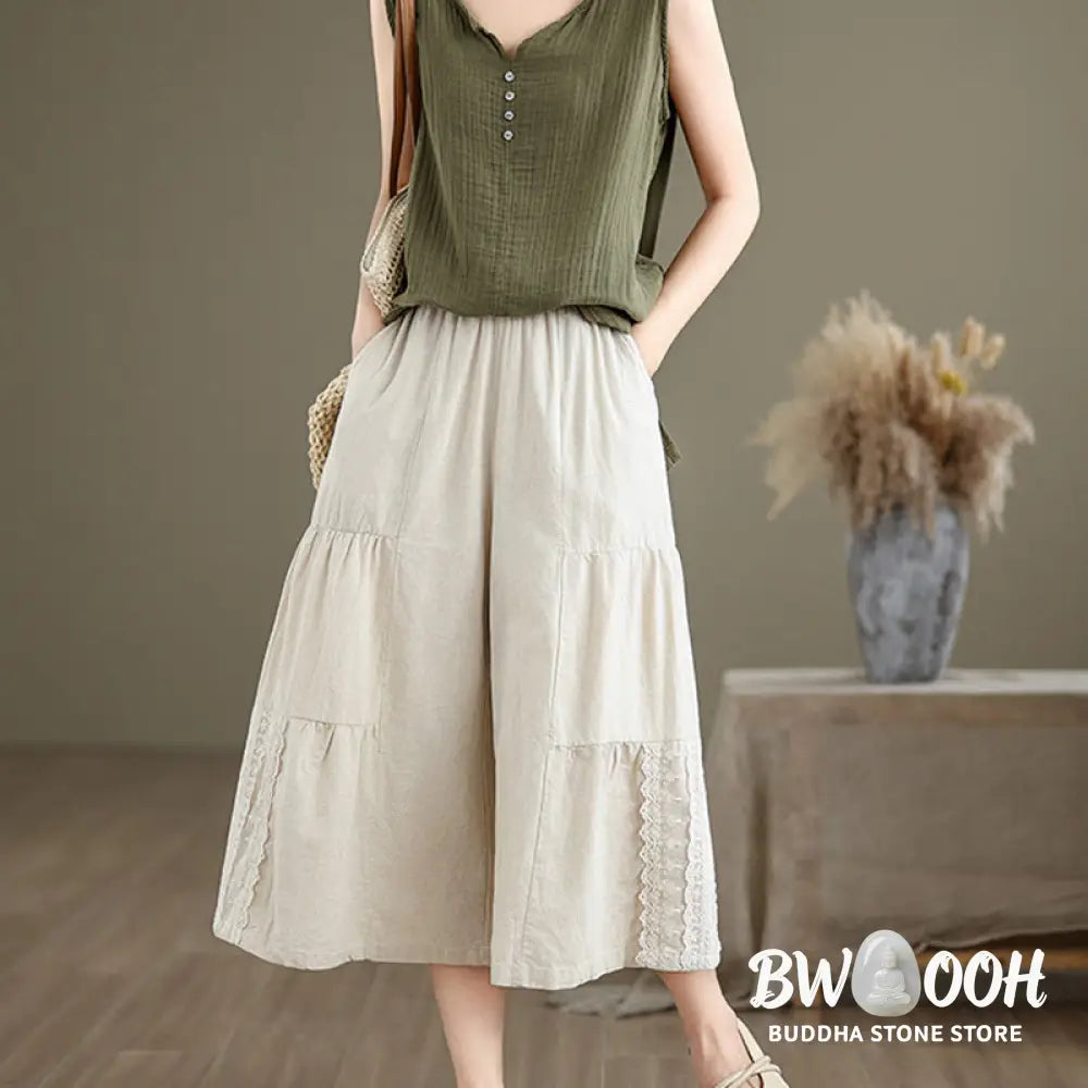 BWOOOH printed wide-leg yoga pants - Casual Plain Lace Splicing Cotton Linen 