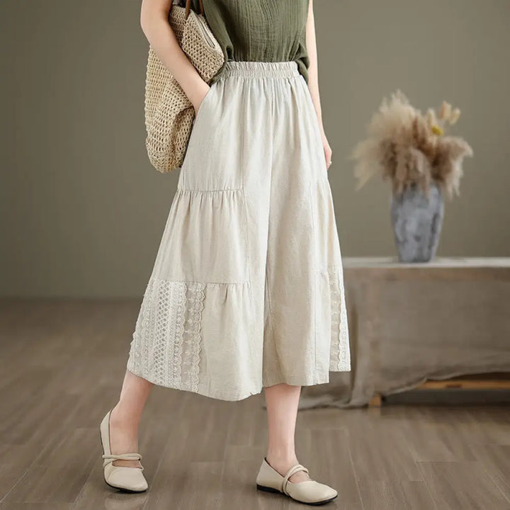 BWOOOH printed wide-leg yoga pants - Casual Plain Lace Splicing Cotton Linen 