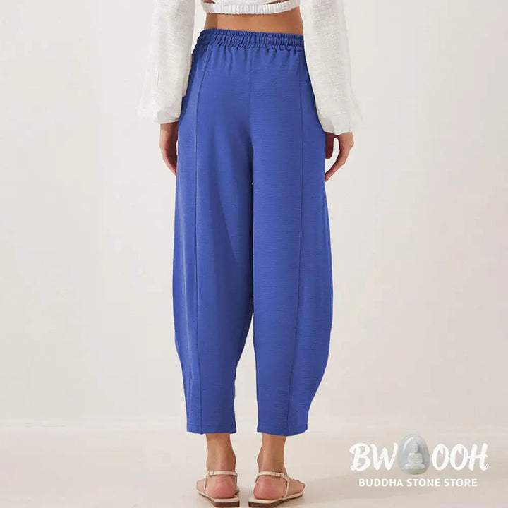 Buddha Stones Casual Plain Loose Drawstring Women’s Polyester 7/8 Length Pants With Pockets - Women’s Pants