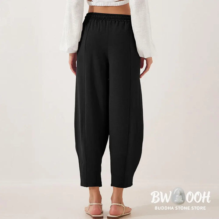 Buddha Stones Casual Plain Loose Drawstring Women’s Polyester 7/8 Length Pants With Pockets - Women’s Pants