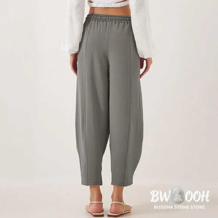 Buddha Stones Casual Plain Loose Drawstring Women’s Polyester 7/8 Length Pants With Pockets - Women’s Pants