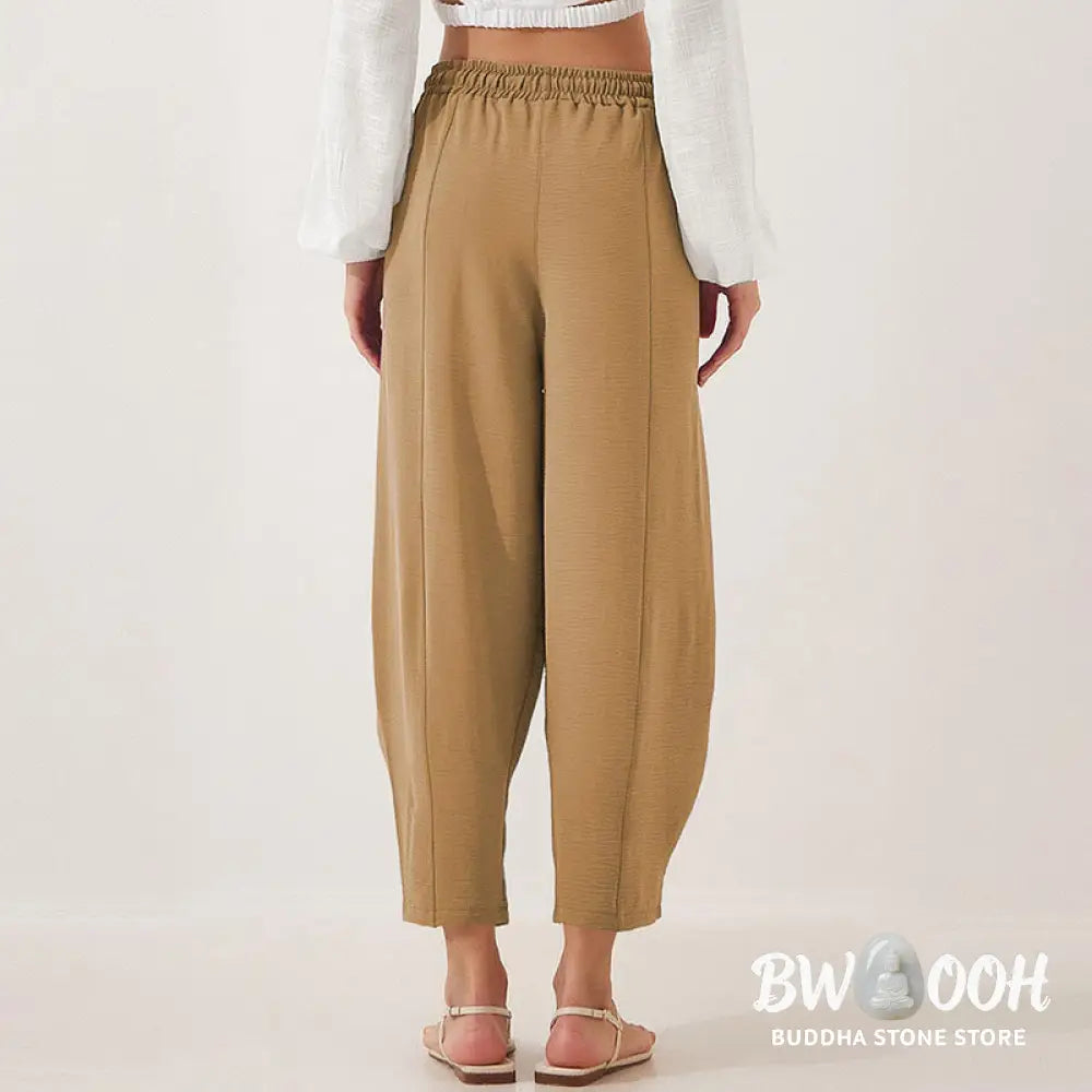 Buddha Stones Casual Plain Loose Drawstring Women’s Polyester 7/8 Length Pants With Pockets - Women’s Pants