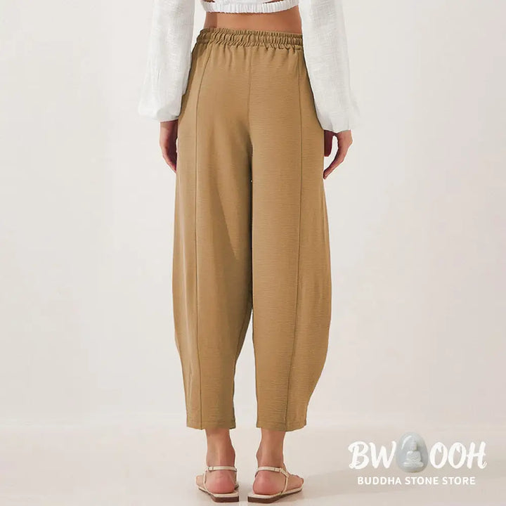 Buddha Stones Casual Plain Loose Drawstring Women’s Polyester 7/8 Length Pants With Pockets - Women’s Pants
