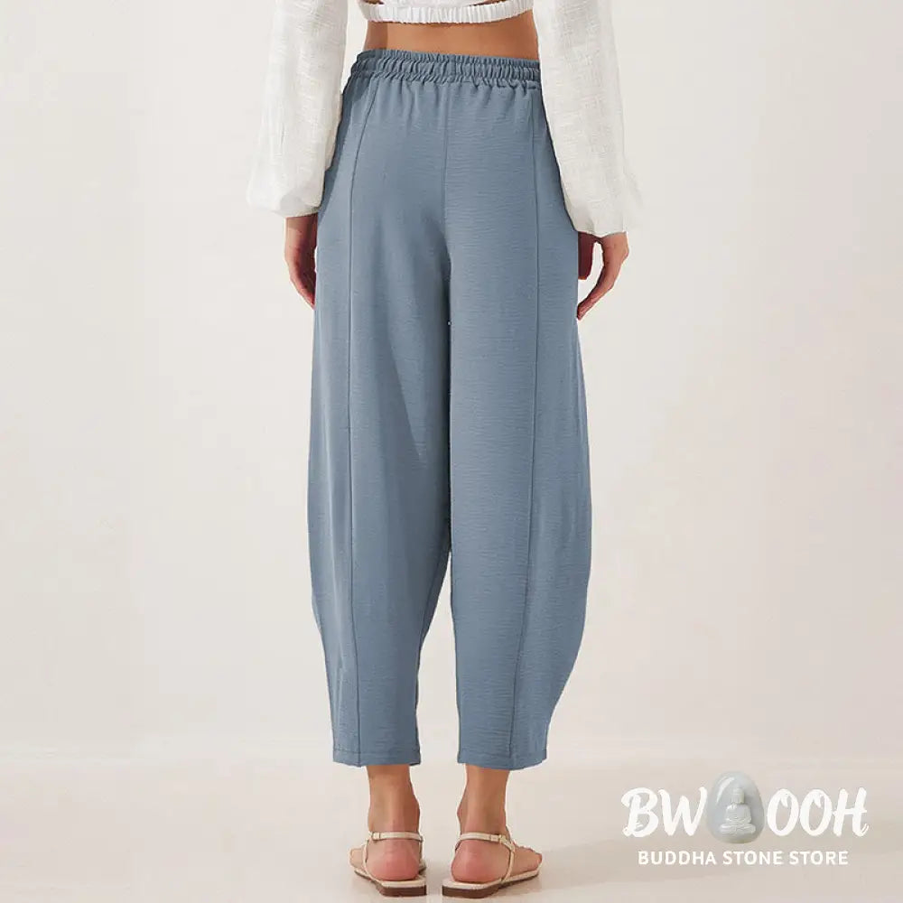 Buddha Stones Casual Plain Loose Drawstring Women’s Polyester 7/8 Length Pants With Pockets - Women’s Pants