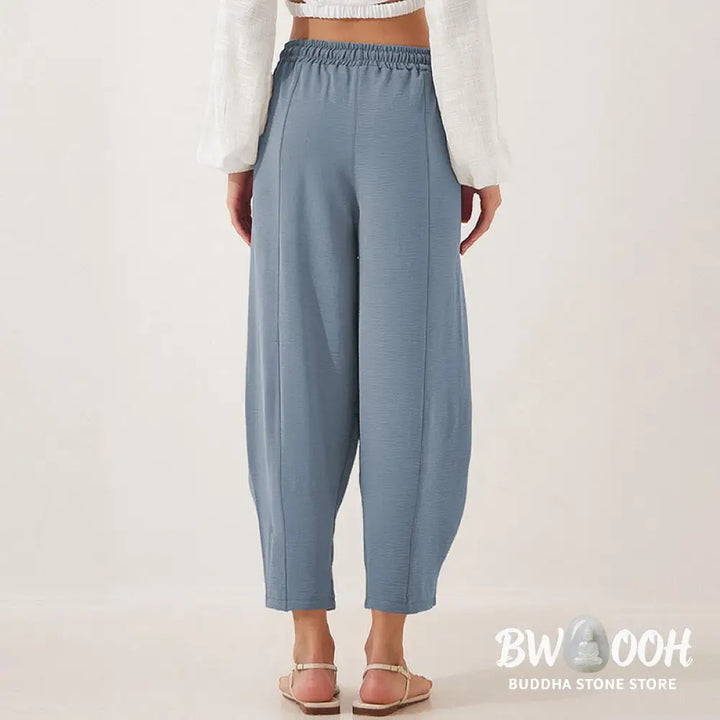 Buddha Stones Casual Plain Loose Drawstring Women’s Polyester 7/8 Length Pants With Pockets - Women’s Pants