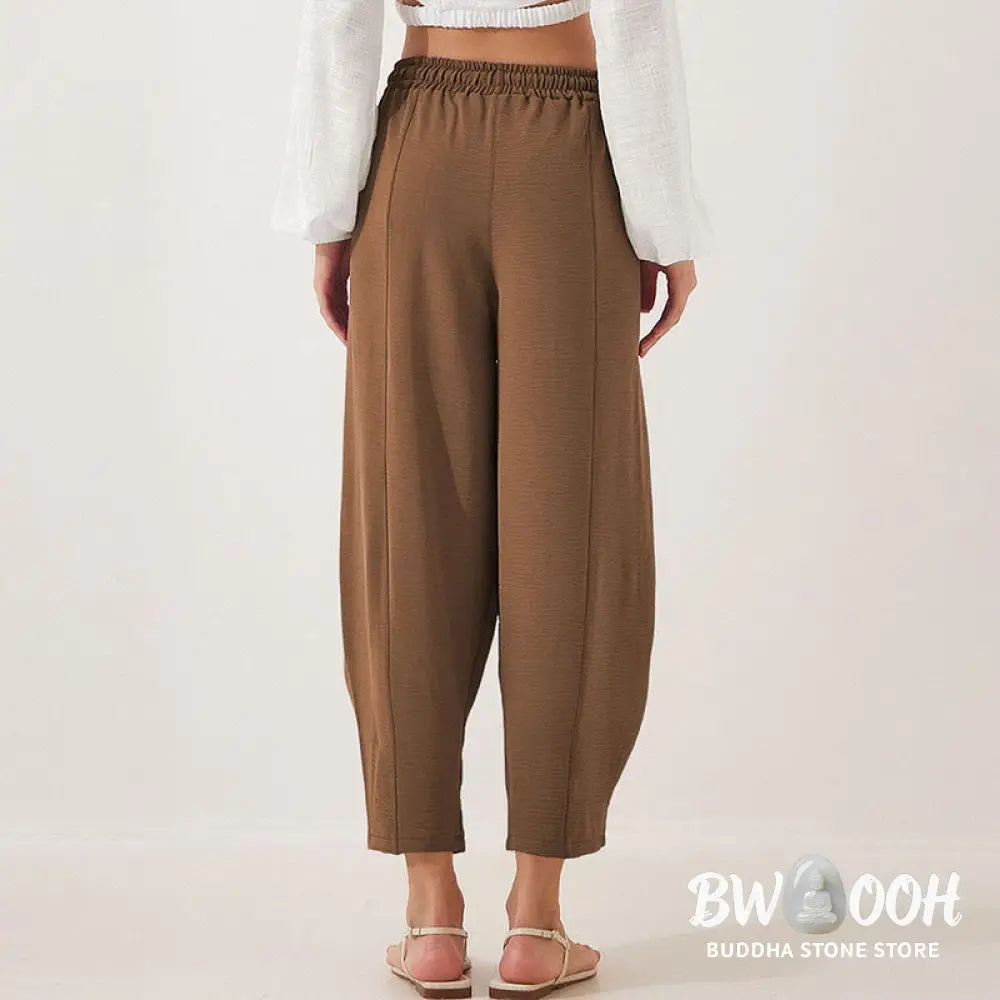 Buddha Stones Casual Plain Loose Drawstring Women’s Polyester 7/8 Length Pants With Pockets - Women’s Pants