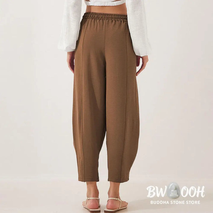 Buddha Stones Casual Plain Loose Drawstring Women’s Polyester 7/8 Length Pants With Pockets - Women’s Pants