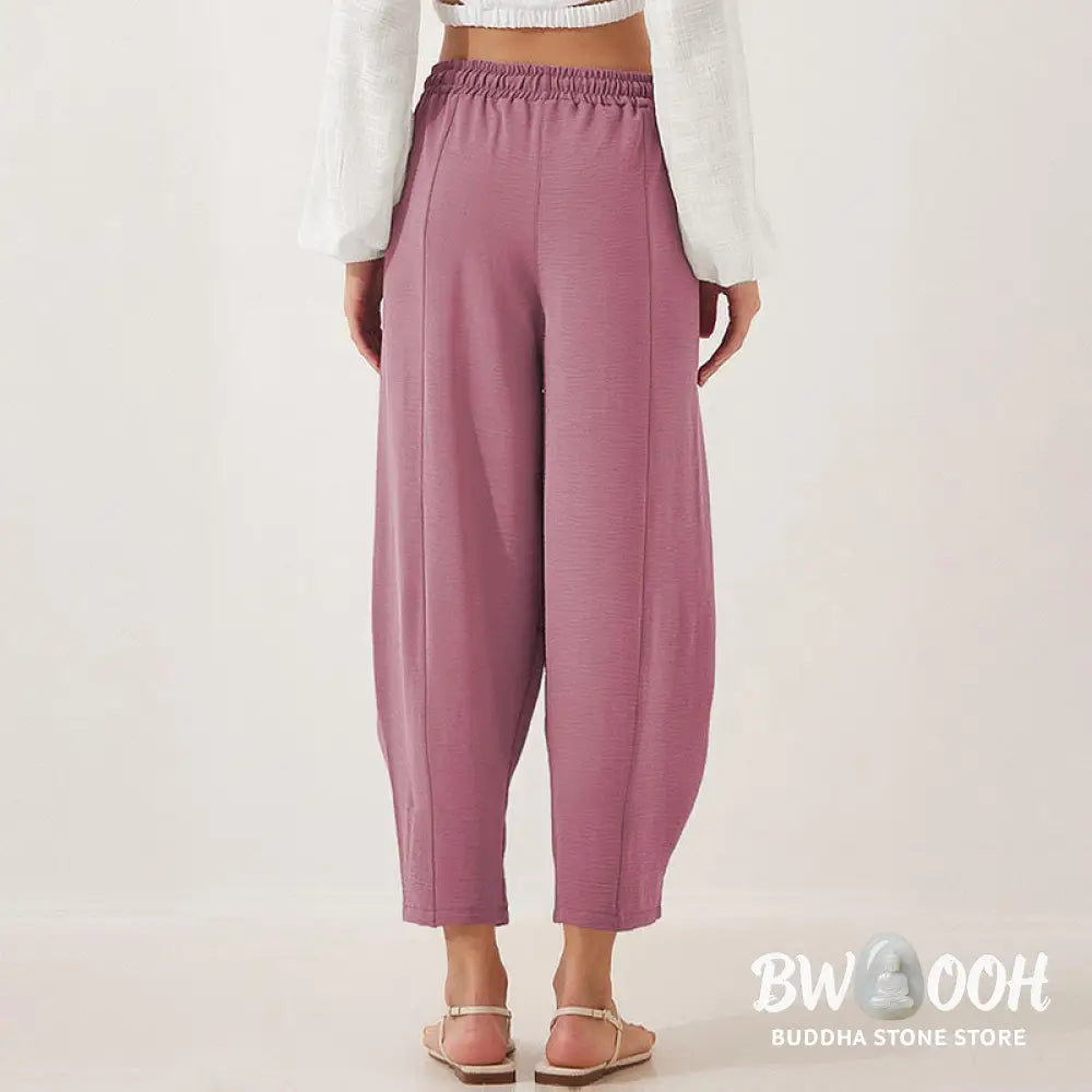 Buddha Stones Casual Plain Loose Drawstring Women’s Polyester 7/8 Length Pants With Pockets - Women’s Pants
