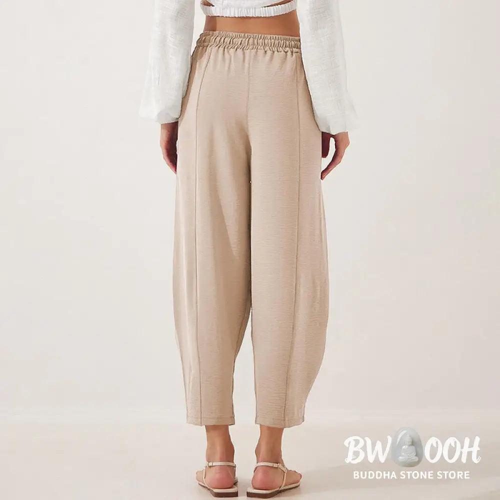 Buddha Stones Casual Plain Loose Drawstring Women’s Polyester 7/8 Length Pants With Pockets - Women’s Pants