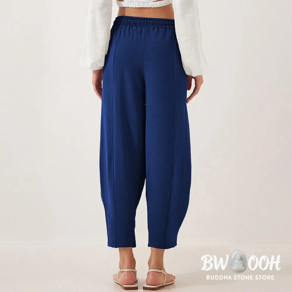 Buddha Stones Casual Plain Loose Drawstring Women’s Polyester 7/8 Length Pants With Pockets - Women’s Pants